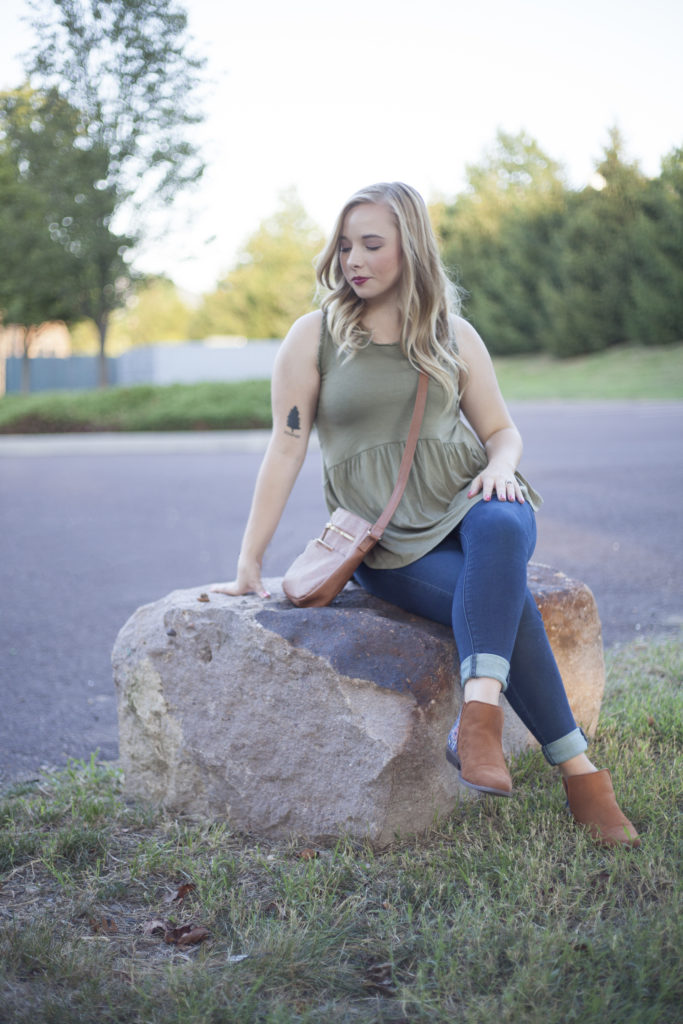 Light Olive Top & Aztec Print Ankle Boots | Coffee With Summer