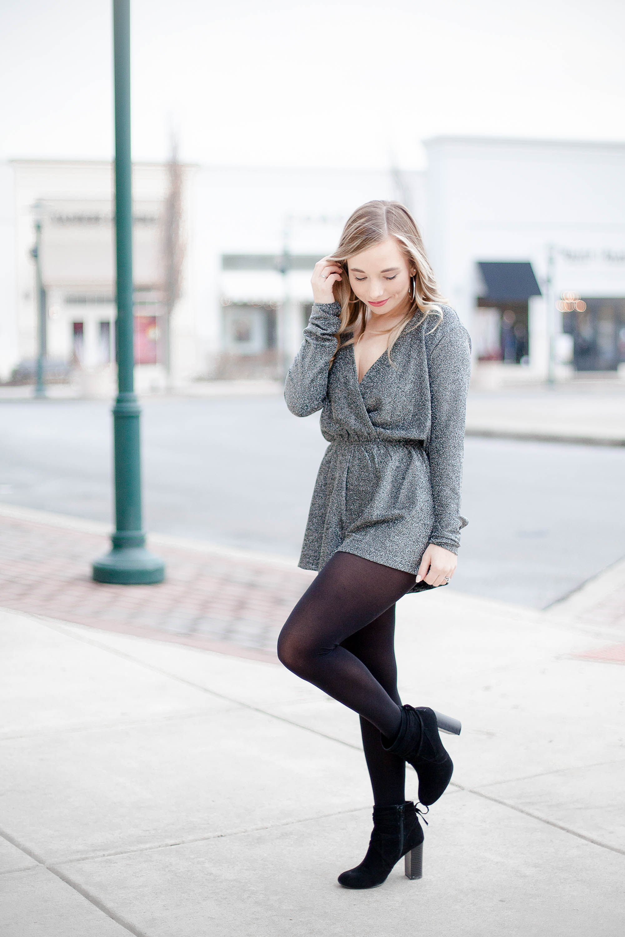Gray Shimmer Romper | Coffee With Summer