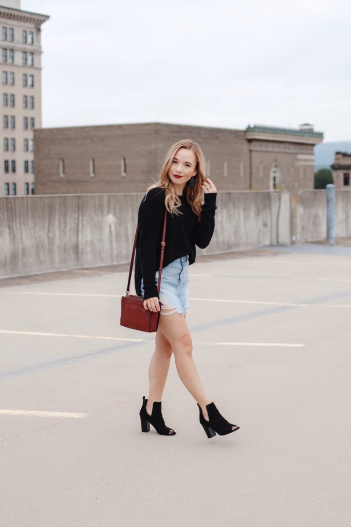 How To Wear A Denim Mini Skirt For Fall - Coffee With Summer