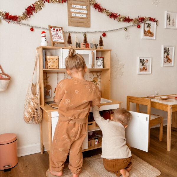 Kids Play Kitchen Decorated For Christmas